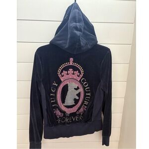 Juicy Couture Navy Blue Hoodie with Pink and Silver Accents